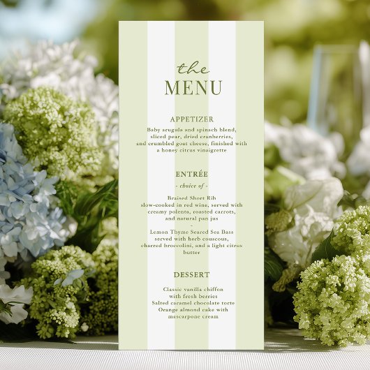 Green Stripes Wedding Menu