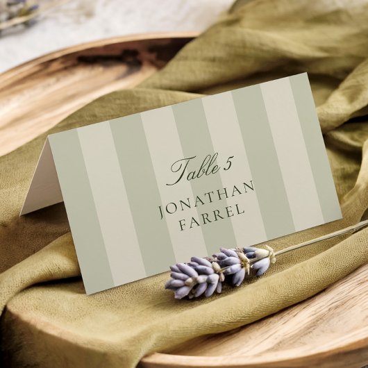 Green Stripes Wedding Place Cards Kaart