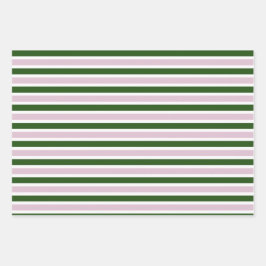 Green Stripes Wrapping Paper Flat Sheet Set van 3