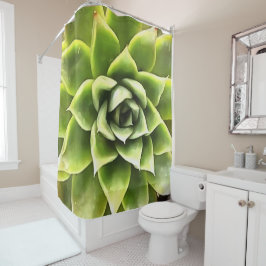 Green Succulent Close Cacti Art Douchegordijn