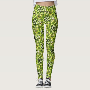 Green Succulent Close Cacti Art Leggings