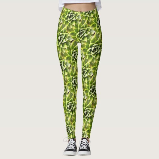 Green Succulent Close Cacti Art Leggings (Voorkant)