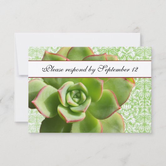 Green Succulent  Damask Ivory rsvp (Voorkant)