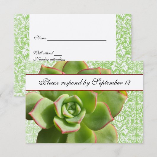 Green Succulent Damask Ivory rsvp (Voorkant / Achterkant)