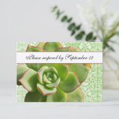 Green Succulent Damask Ivory rsvp Kaartje (Staand voorkant)