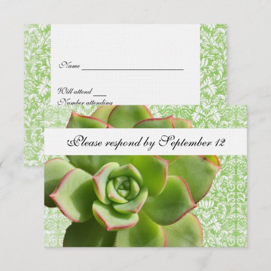 Green Succulent  Damask rsvp met envelop (Voorkant / Achterkant)
