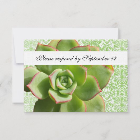 Green Succulent  Damask rsvp met envelop Kaartje (Voorkant)
