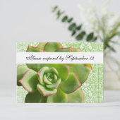 Green Succulent  Damask rsvp met envelop Kaartje (Staand voorkant)