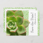 Green Succulent Damask save the date Aankondigingskaart (Voorkant / Achterkant)