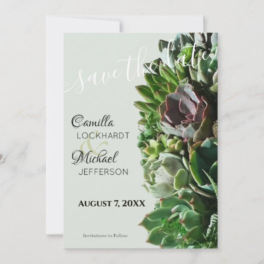 Green Succulent Wedding Save the Date Uitnodiginge (Voorkant)