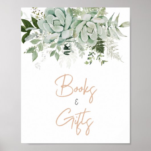 Green Succulenten Baby shower Boeken en geschenken Poster (Voorkant)