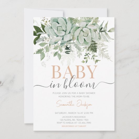 Green Succulents Baby shower Kaart (Voorkant)