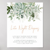 Green Succulents Baby shower Late Night Luiers Poster (Voorkant)
