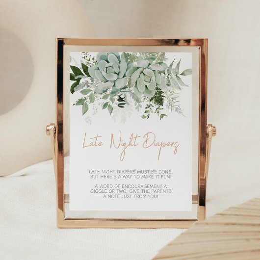 Green Succulents Baby shower Late Night Luiers Poster