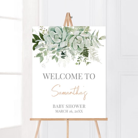 Green Succulents Baby shower Welkom Poster