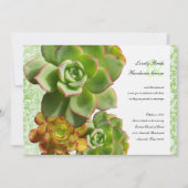 Green Succulents Damask Wedding Invitation Kaart (Voorkant)
