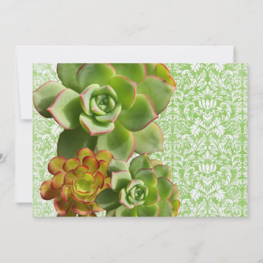 Green Succulents Damask Wedding Invitation Kaart (Achterkant)