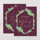 Green Succulents Gold Will You Be My Maid of Honor Kaart (Voorkant / Achterkant)