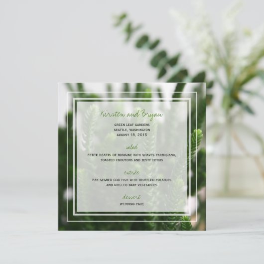 Green Succulents Grass Natuur Foto Modern Wedding Menu (Staand voorkant)