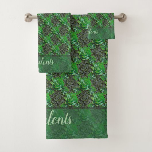 Green Succulents Lattice Pattern Bath Towels Bad Handdoek (Insitu)