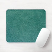 Green Suede Leather look-Embossed Floral Design Muismat (Met muis)