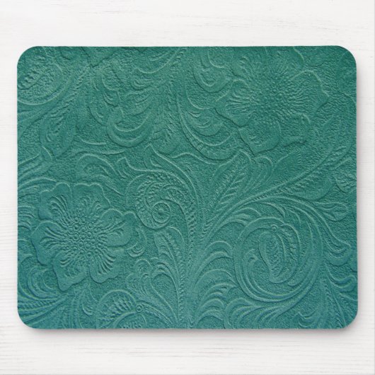 Green Suede Leather look-Embossed Floral Design Muismat (Voorkant)