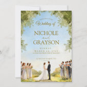 Green Summer Floral Watercolor Outdoor Wedding Kaart (Voorkant)