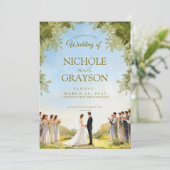 Green Summer Floral Watercolor Outdoor Wedding Kaart (Staand voorkant)