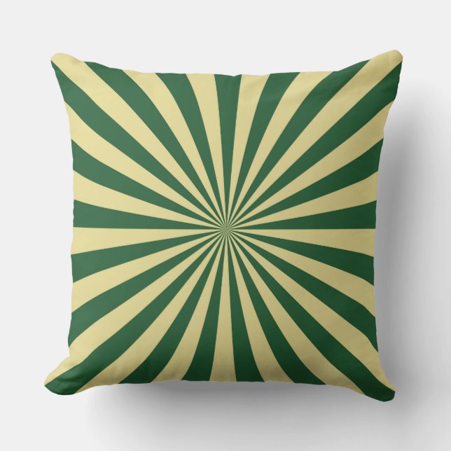 Green Sun Funky Rays Retro Stripes Kussen (Voorkant)