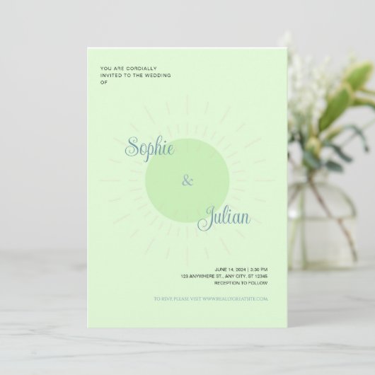 Green Sunburst Wedding Invitations Kaart (Staand voorkant)
