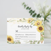 Green Sunflower Eucalyptus String Lights Wedding RSVP Kaartje (Staand voorkant)