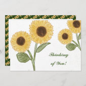 Green Sunflower Floral Pattern Denking of You! Po Kaart (Voorkant / Achterkant)