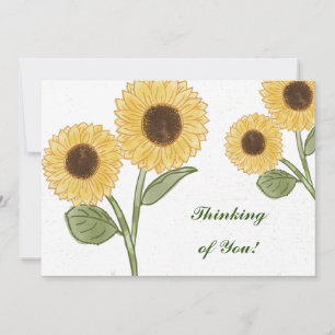 Green Sunflower Floral Pattern Denking of You! Po Kaart