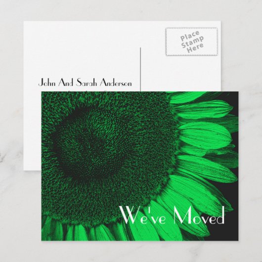 Green Sunflower New Address Floral Briefkaart (Voorkant / Achterkant)