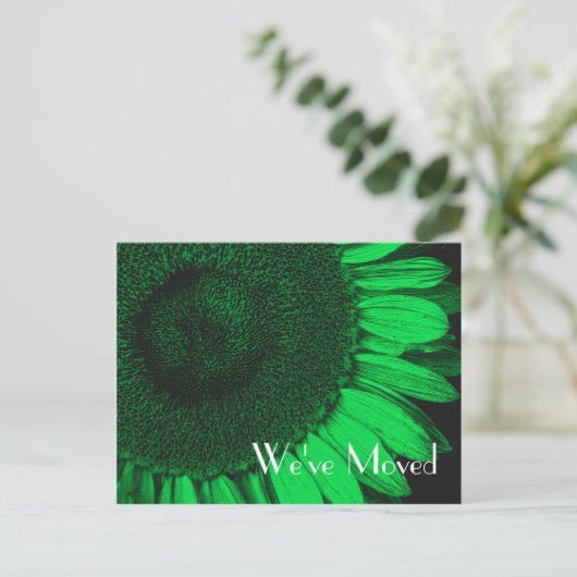 Green Sunflower New Address Floral Briefkaart (Staand voorkant)