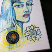 Green Sunflower Pentagram Druid Pagan Art Rubberstempel