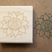Green Sunflower Pentagram Druid Pagan Art Rubberstempel