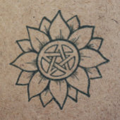 Green Sunflower Pentagram Druid Pagan Art Rubberstempel