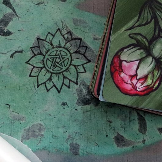 Green Sunflower Pentagram Druid Pagan Art Rubberstempel