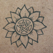 Green Sunflower Pentagram Druid Pagan Rubberstempel