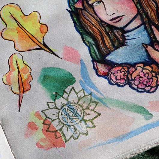 Green Sunflower Pentagram Druid Pagan Rubberstempel