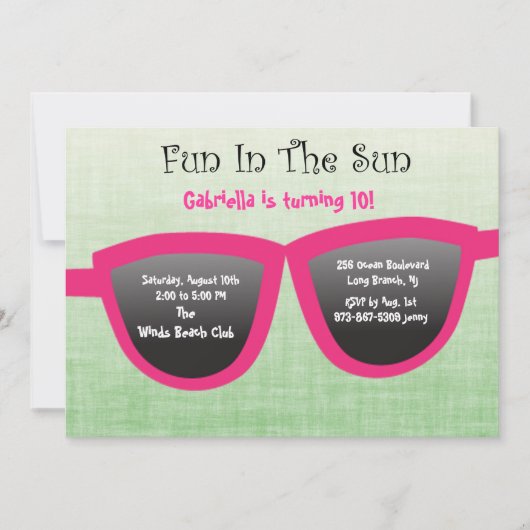 Green SunGlasses Birthday Party Invitation Kaart (Voorkant)