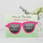 Green SunGlasses Birthday Party Invitation Kaart (Staand voorkant)
