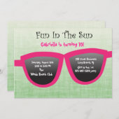 Green SunGlasses Birthday Party Invitation Kaart (Voorkant / Achterkant)