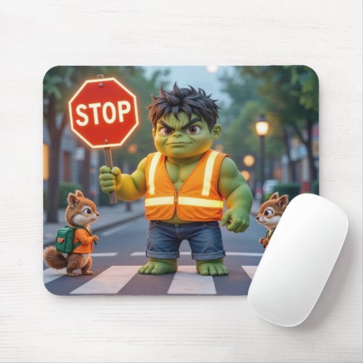 Green Superhero Crossing Guard With Chipmunks Muismat (Met muis)