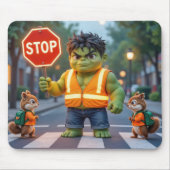 Green Superhero Crossing Guard With Chipmunks Muismat (Voorkant)