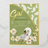 Green Swan Baby Folie uitnodiging (Voorkant)