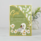 Green Swan Baby Folie uitnodiging (Staand Voorkant)