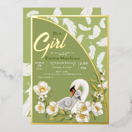 Green Swan Baby Folie uitnodiging