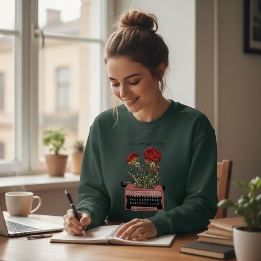 Green Sweatshirt with Typewriter Floral Print 